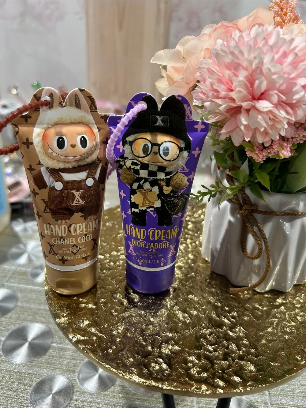 Cute Kids Travel Friendly Hand Cream Duo - Brown & Purple. 60ml.